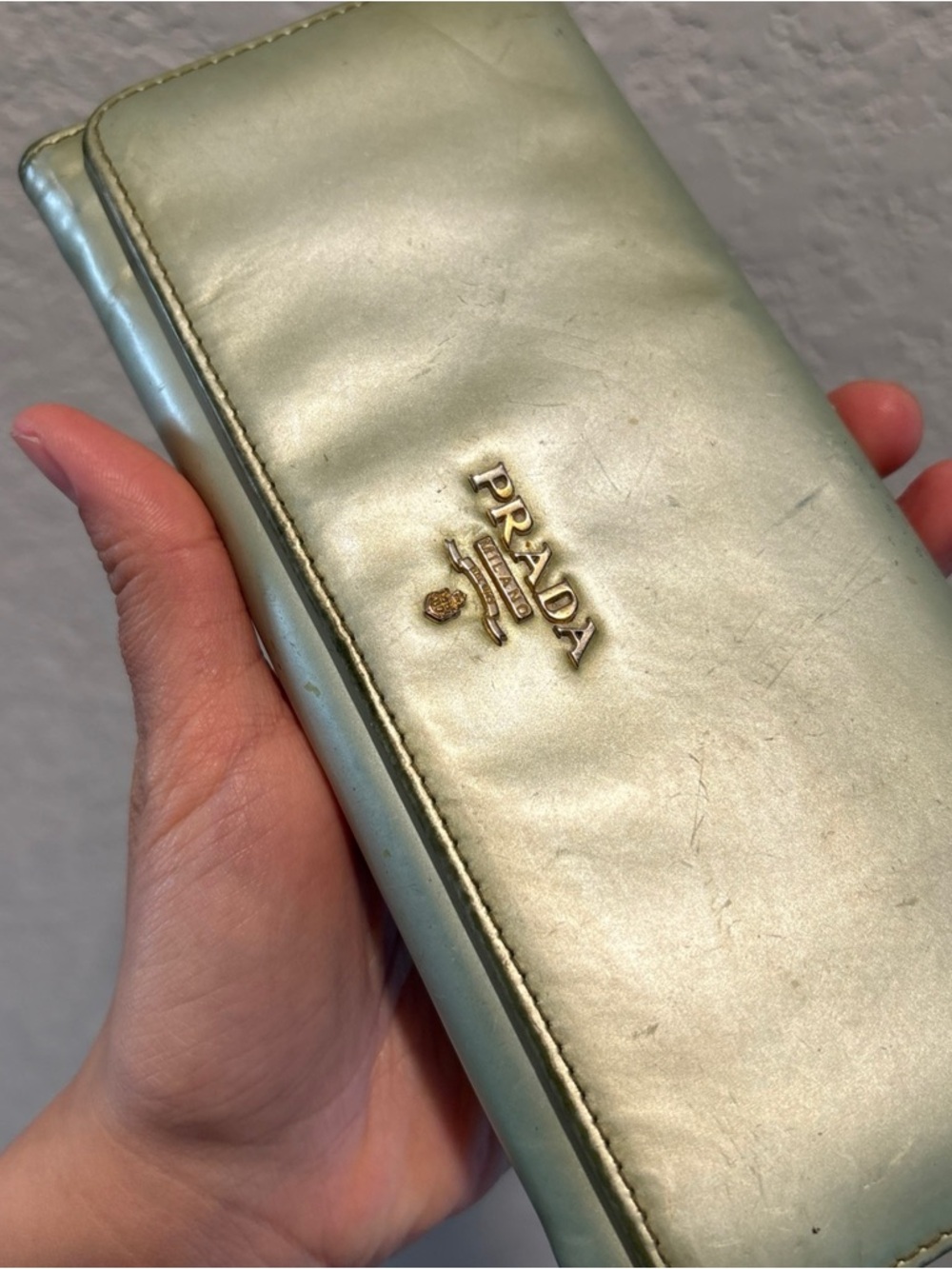Prada Light Green Patent Leather Long Continental Snap Wallet with Gold Logo - Picture 13 of 15